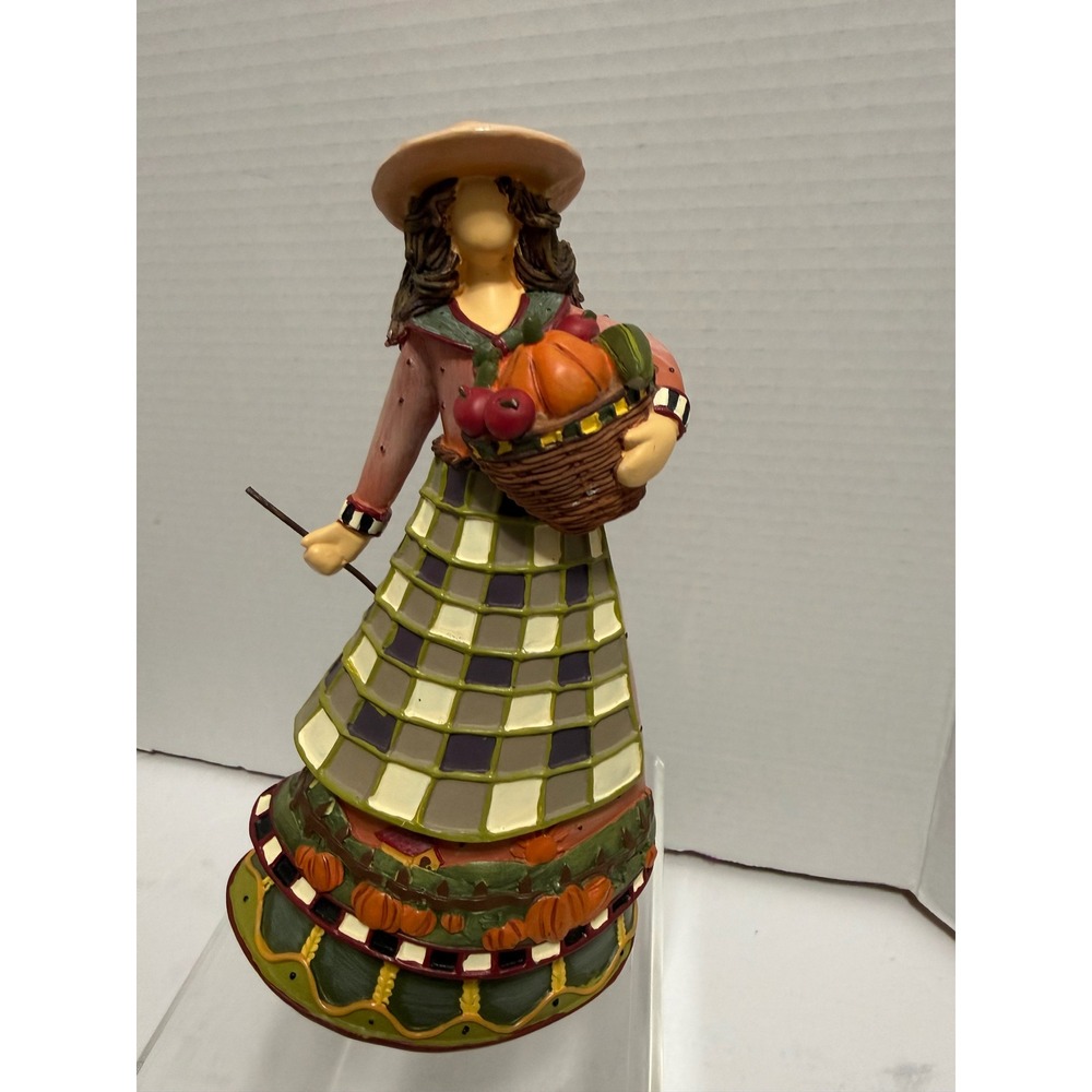 Harvest Woman Figurine Autumn Fall Decor Pumpkin Basket Folk Art 9.5 Inch